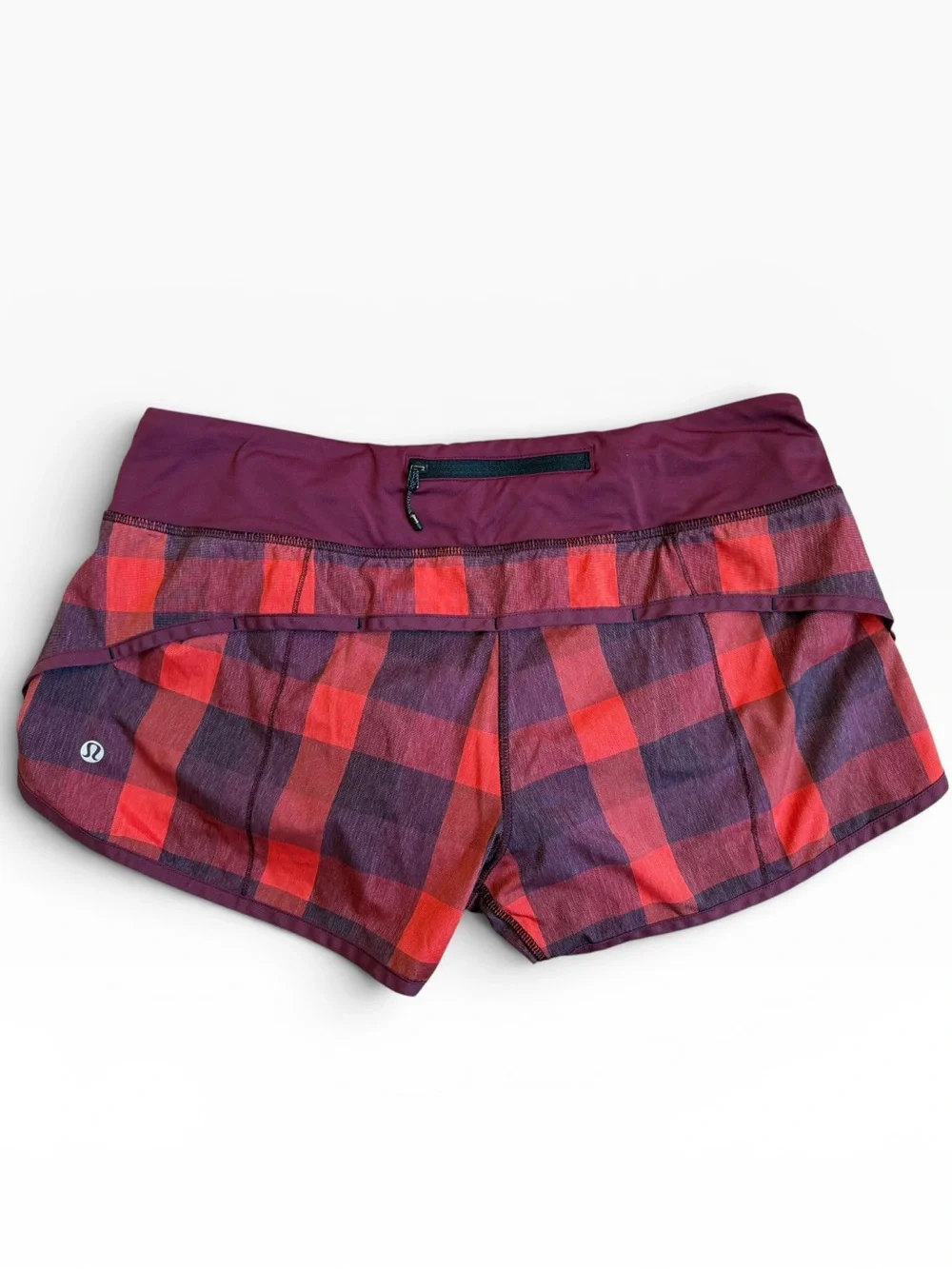 Lululemon Run Times Shorts – Women’s Size 10 – Red Plaid Running Athletic Shorts